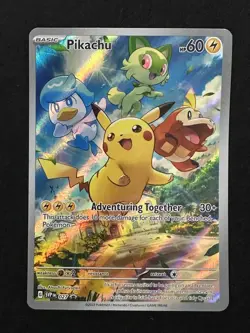 Pokemon TCG Scarlet & Violet Paldea Evolved Pikachu Black Star Holo Promo 027 - Image 1