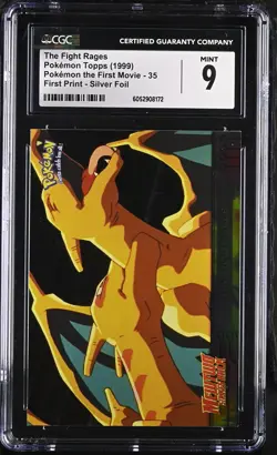 CGC 9 The Fight Rages 1999 the First Movie Topps 35 Silver Foil Pokemon Card - Image 1