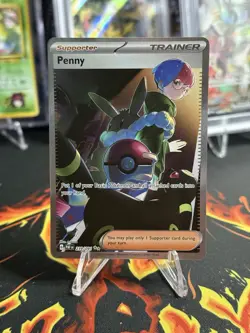 Pokemon TCG Penny Paldean Fates Trainer Holo Card 239/091 Illustration Rare - Image 1
