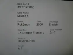 CGC 8.5 NM/Mint Milotic Ex Dragon Frontiers 5/101 Reverse Holo Rare Pokemon Card - Image 4