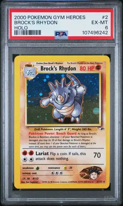 2000 POKEMON GYM HEROES HOLO #2 BROCK'S RHYDON PSA 6 - Image 1