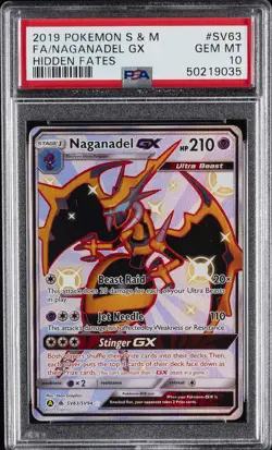 2019 POKEMON SUN & MOON HIDDEN FATES #SV63 FULL ART/NAGANADEL GX PSA 10 - Image 1