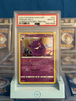 Pokemon Gengar Champion's Path Special Pin Holo Promo SWSH052 PSA 10 - Image 3