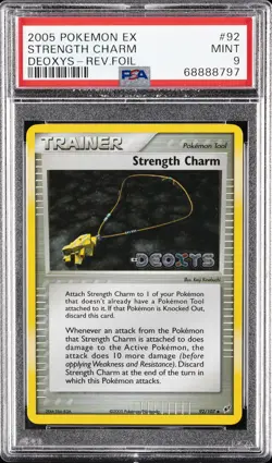 2005 POKEMON EX DEOXYS #92 STRENGTH CHARM-REVERSE FOIL PSA 9 - Image 1