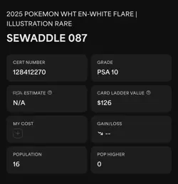Sewaddle 087/086 Illustration Rare White Flare Pokemon TCG PSA 10 Gem Mint - Image 2