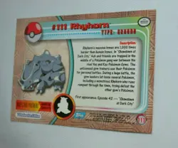 1999 TOPPS POKEMON TV ANIMATION BASE CARD - # 111 RHYHORN WITH BLUE LOGO - Image 2