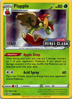 Flapple STAFF Rebel Clash Pokemon Prerelease Promo SWSH022 Near Mint - Image 1
