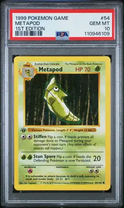 1999 POKEMON BASE SET 1ST EDITION #54 METAPOD PSA 10 - Image 1
