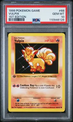 1999 POKEMON BASE SET 1ST EDITION #68 VULPIX PSA 10 - Image 1