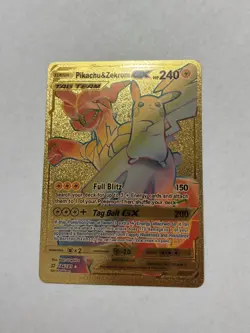Pikachu & Zekrom GX Gold Foil Fan Art Display Card 184/181 NM/M - Image 1