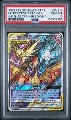 2019 POKEMON SM BLACK STAR PROMO FULL ART/MOLTRES & ZAPDOS & ARTICUNO GX PSA 10 - Image 1