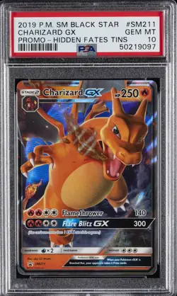 2019 POKEMON SM BLACK STAR PROMO HIDDEN FATES TINS #SM211 CHARIZARD GX PSA 10 - Image 1