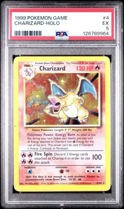1999 POKEMON BASE SET UNLIMITED #4 CHARIZARD-HOLO PSA 5 - Image 1