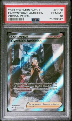 2023 Pokemon SWSH Crown Zenith #GG60 Full Art Cynthia's Ambition PSA 10 - Image 1