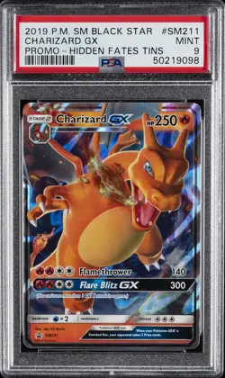 2019 POKEMON SM BLACK STAR PROMO HIDDEN FATES TINS #SM211 CHARIZARD GX PSA 9 - Image 1