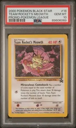 2000 Pokemon League Team Rocket's Meowth Black Star Promo BSP #18 PSA 10 - Image 1