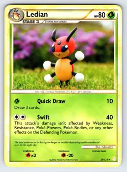 Ledian 25/123 2010 HeartGold SoulSilver Pokemon Card TCG Yuka Morii Rare - Nm - Image 1