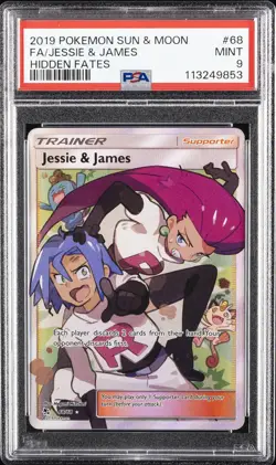 2019 POKEMON SUN & MOON HIDDEN FATES #68 FULL ART/JESSIE & JAMES PSA 9 - Image 1