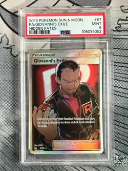 2019 Pokemon Sun & Moon Hidden Fates Full Art Giovanni's Exile PSA 9 67/68 Mint - Image 1
