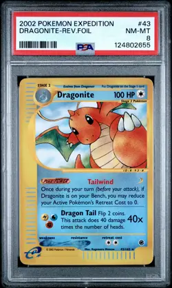 2002 POKEMON EXPEDITION #43 DRAGONITE-REVERSE FOIL PSA 8 - Image 1