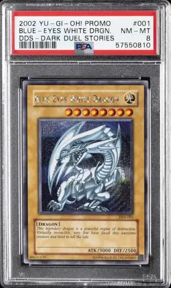 2002 YU-GI-OH! PROMO DDS-DARK DUEL STORIES #001 BLUE-EYES WHITE DRAGON PSA 8 - Image 1