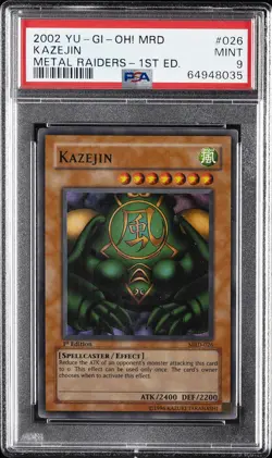 2002 YU-GI-OH! MRD-METAL RAIDERS 1ST ED #026 KAZEJIN PSA 9 - Image 1