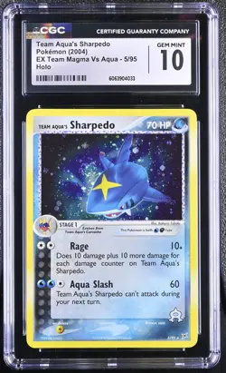 CGC 10 GEM MINT Team Aqua's Sharpedo EX Team Magma Vs Aqua 5/95 Holo Pokemon - Image 1