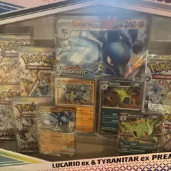 Pokemon Prismatic Evolutions Lucario EX & Tyranitar EX Premium Collection - New - Image 3