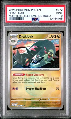 2025 POKEMON PRE EN-PRISMATIC EVOLUTIONS MASTER BALL REVERSE HOLO DRAKLOAK PSA 9 - Image 1