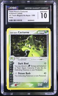 CGC 10 GEM MINT Team Aqua's Cacturne EX Team Magma Vs Aqua 1/95 Holo Pokemon - Image 1
