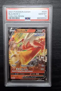 2021 POKEMON SWORD & SHIELD CHILLING REIGN #020 BLAZIKEN V PSA 10 - Image 1