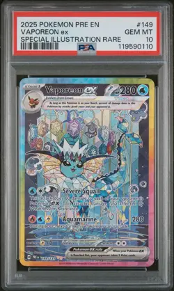 2025 POKEMON PRE EN-PRISMATIC EVOLUTIONS #149 VAPOREON EX SIR PSA 10 - Image 1