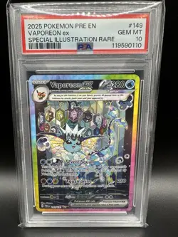 2025 POKEMON PRE EN-PRISMATIC EVOLUTIONS #149 VAPOREON EX SIR PSA 10 - Image 3
