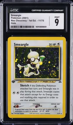 2001 POKEMON NEO DISCOVERY 1ST ED, HOLO #11/75 SMEARGLE CGC 9 - Image 1