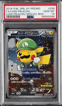 2016 POKEMON JPN XY PROMO #296 FULL ART/LUIGI PIKACHU PSA 10 - Image 1