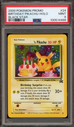 Pokemon Birthday Pikachu Holo Black Star Promo #24 PSA 9 Mint - Image 1