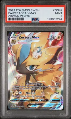 2023 POKEMON SWORD & SHIELD CROWN ZENITH #GG42 FULL ART/ZERAORA VMAX PSA 9 - Image 1
