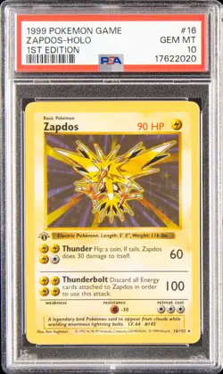 1999 POKEMON BASE SET 1ST EDITION #16 ZAPDOS-HOLO PSA 10 - Image 1
