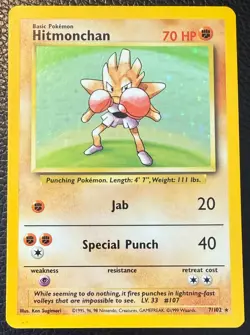 1999 POKEMON TCG HITMONCHAN BASE SET HOLO RARE UNLIMITED 7/102 VLP/LP - Image 1