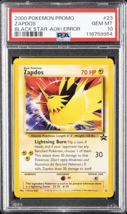 2000 POKEMON PROMO BLACK STAR TOSHINAO AOKI ERR #23 ZAPDOS PSA 10 - Image 1