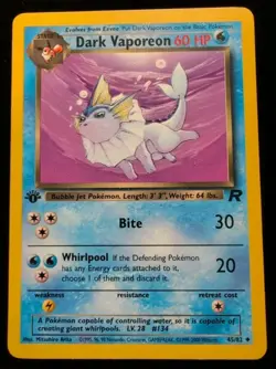 Pokemon Cards: Team Rocket 1st Edition Uncommon: Dark Vaporeon 45/82 - Image 1