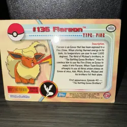 POKEMON Topps Card #136 FLAREON Non Holo Blue Logo HP TV Animation 1999 - Image 2