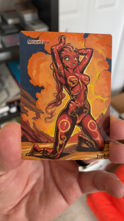 Magic MTG Altered Painted Mountain Volcano Lava Anime Girl by white_alters - Image 2