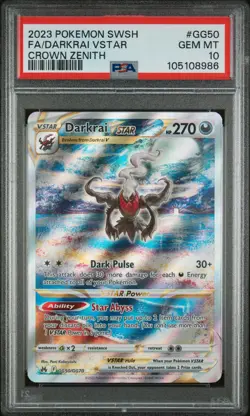 2023 POKEMON SWORD & SHIELD CROWN ZENITH #GG50 FULL ART/DARKRAI VSTAR PSA 10 - Image 1