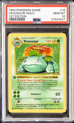 1999 POKEMON BASE SET 1ST EDITION #15 VENUSAUR-HOLO PSA 10 - Image 1