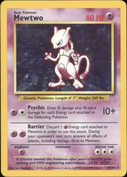 1999 Pokemon Game Unlimited Base Set Mewtwo Holo 10/102 EX - Image 1