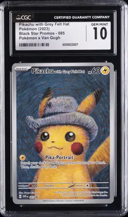 2023 BLACK STAR PROMO POKEMON X VAN GOGH #085 PIKACHU WITH GREY FELT HAT CGC 10 - Image 1