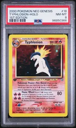2000 Pokemon Neo Genesis 1st Edition 18 Typhlosion Holo PSA 8 Nm Mt - Image 1