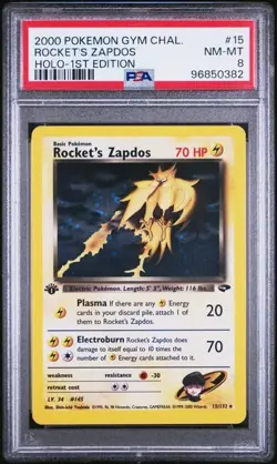 2000 Pokemon Gym Challenge 15 Rocket's Zapdos Holo 1st Edition PSA 8 Nm Mt - Image 1