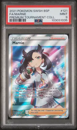 2021 POKEMON SWSH BLACK STAR PROMO #121 FULL ART/MARNIE PSA 9 - Image 1